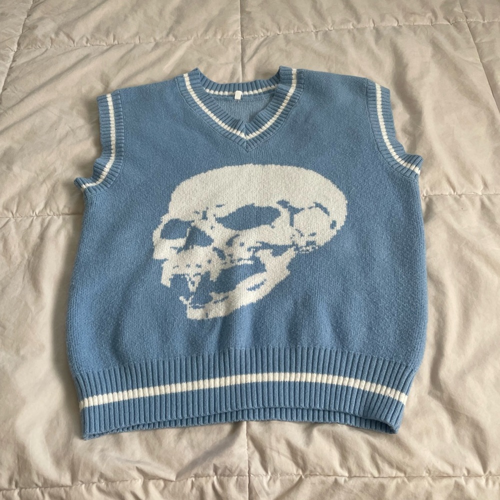broken promises skull sweater tank vest